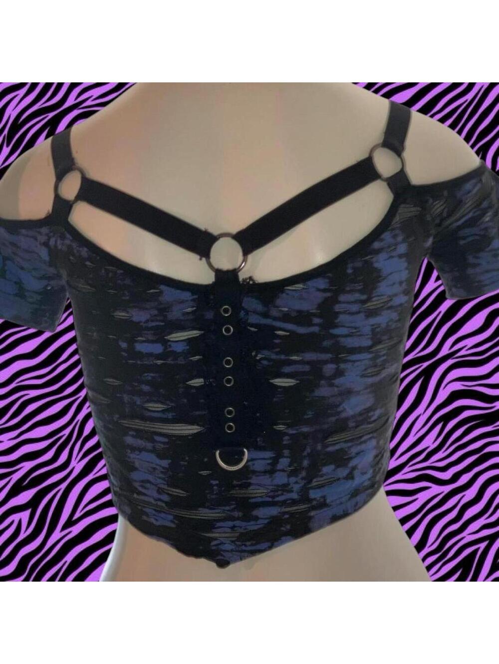 Punk Rave Women's Blue and Multi Crop-top - Picture 5 of 6